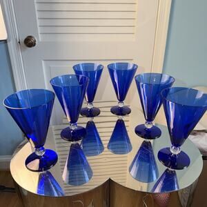 Bryce 757 Cobalt Blue Vintage Footed Water Glass Set Of 6